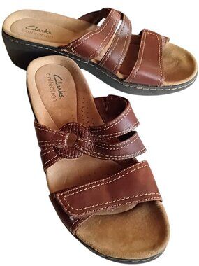 CLARKS Merliah Coral Sandal Brown Heeled Leather  Sz 7.5